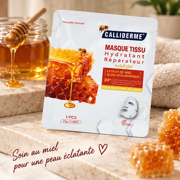 Masque Tissu Calliderme Hydratant Réparateur Miel & Acide Hyaluronique