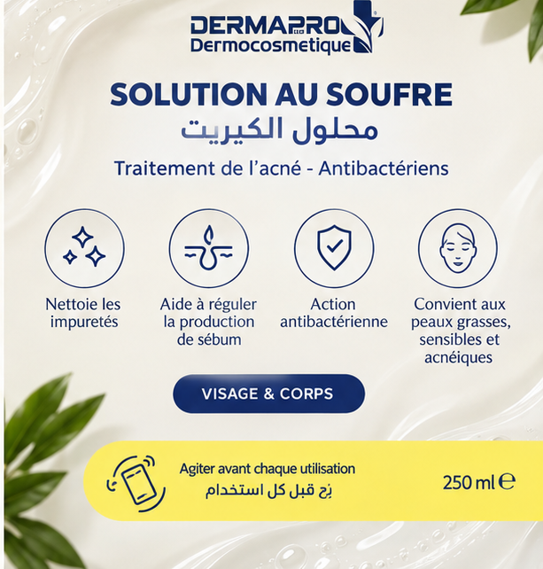 Bienfaits de la solution au soufre Dermapro Plus pour les peaux grasses et à imperfections