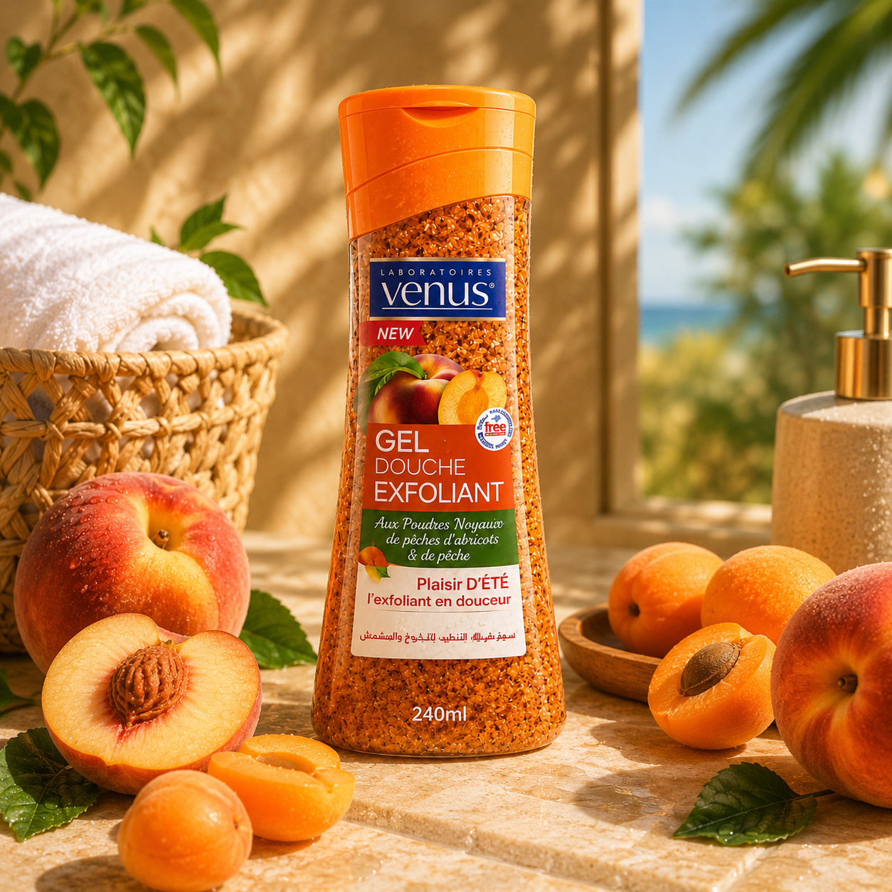 Gel douche exfoliant Vénus pêche et abricot pour une peau douce