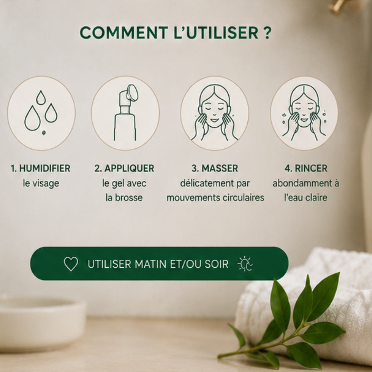 Gel nettoyant visage ABUSAAD au lait de chèvre BIO avec sa brosse nettoyante