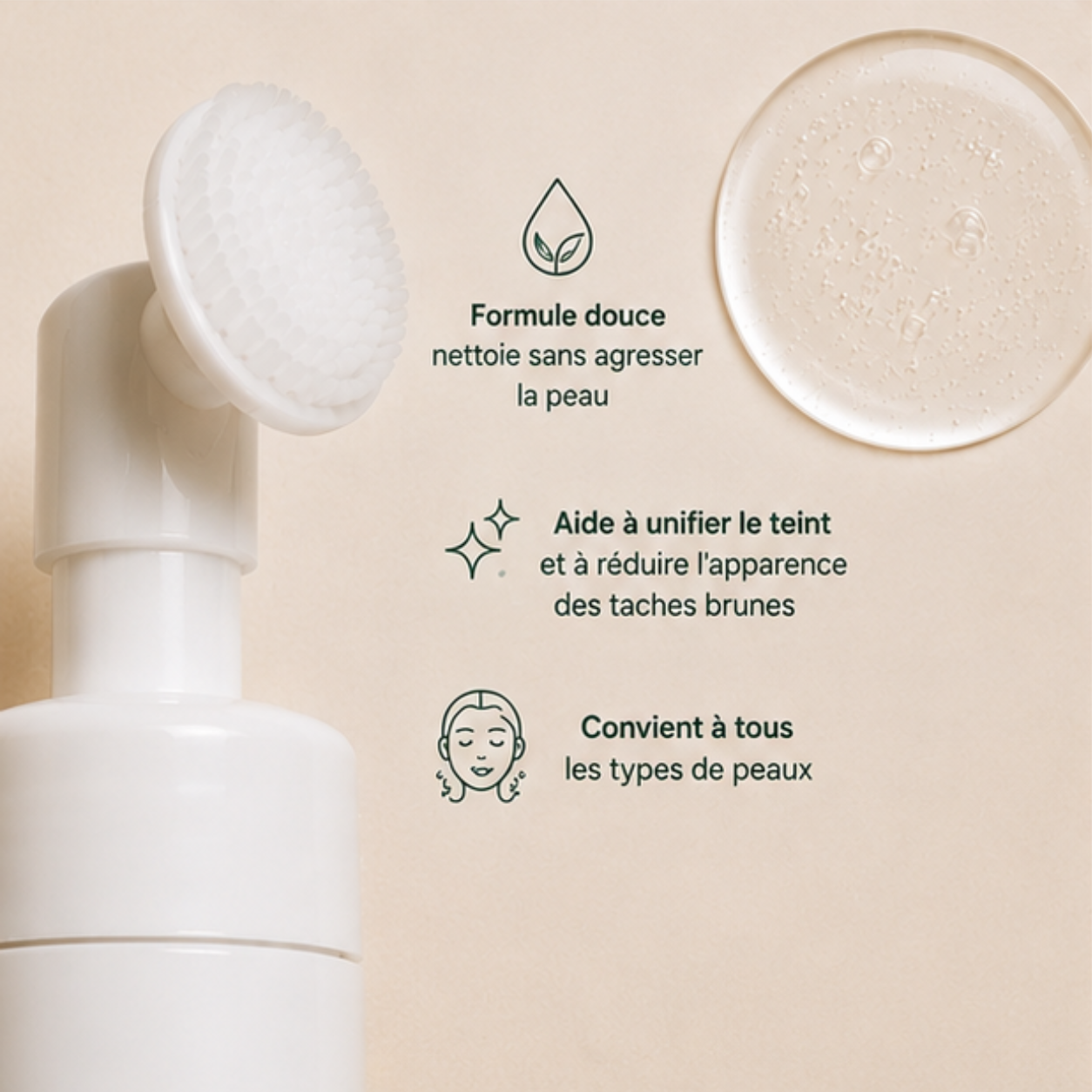 Gel nettoyant visage ABUSAAD au lait de chèvre BIO avec sa brosse nettoyante