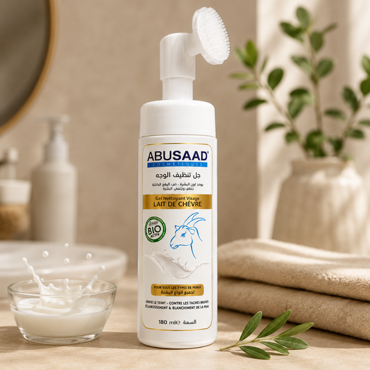 Gel nettoyant visage ABUSAAD au lait de chèvre BIO avec sa brosse nettoyante