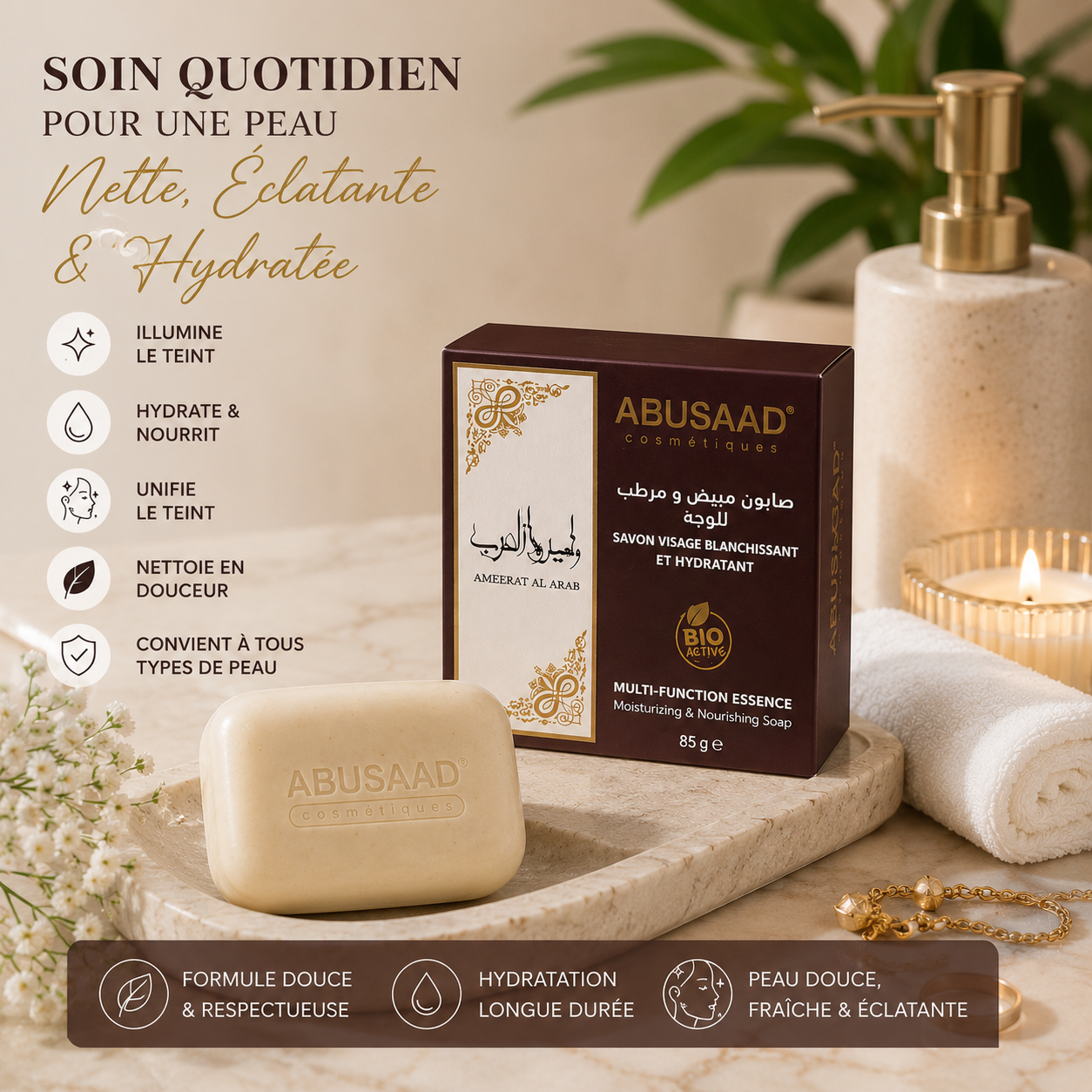Savon visage Abusaad blanchissant et hydratant