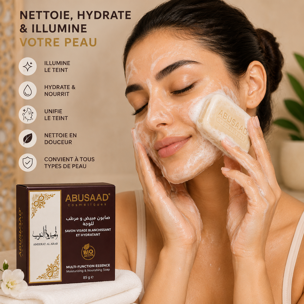 Savon visage Abusaad blanchissant et hydratant