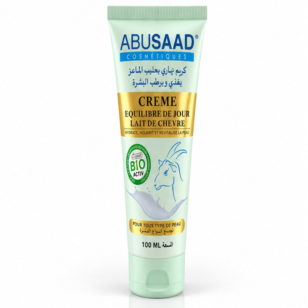 Packshot crème de jour ABUSAAD au lait de chèvre 100 ml fond blanc