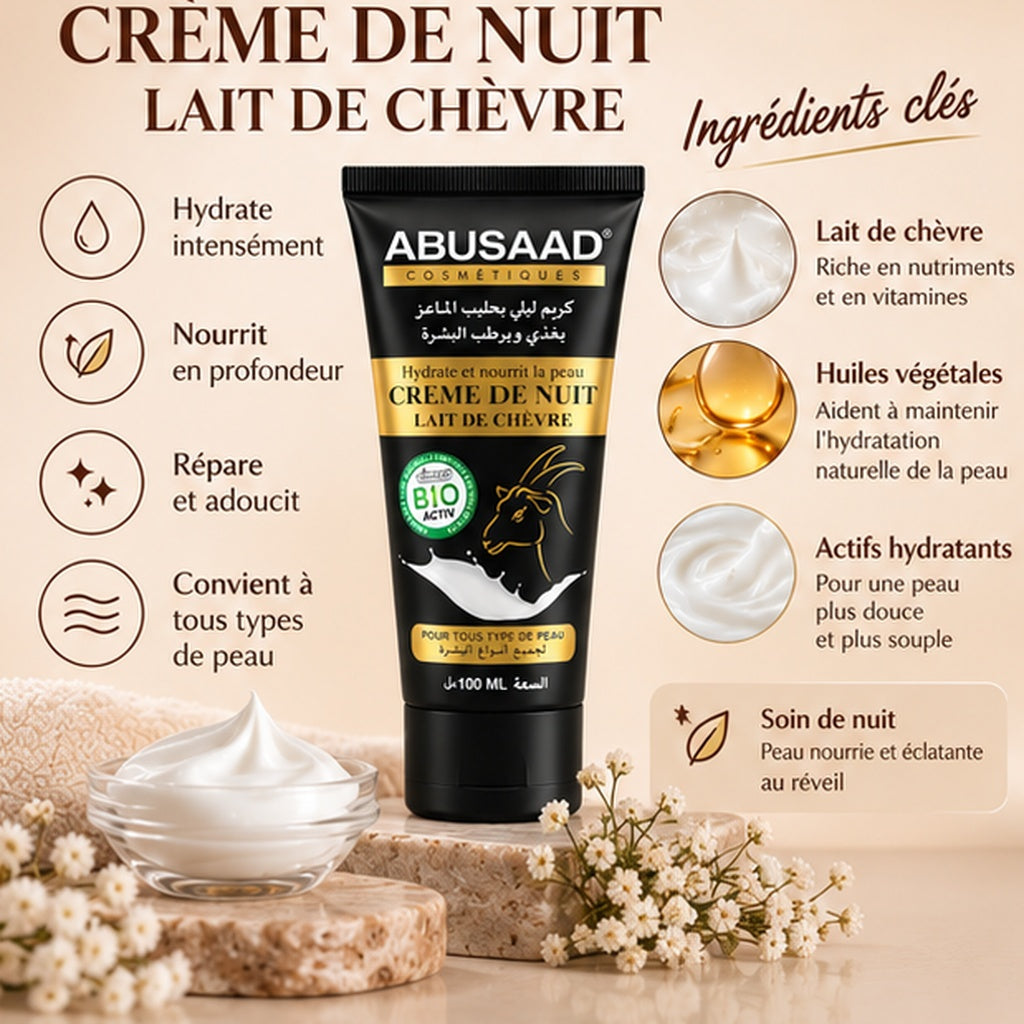 Crème de nuit ABUSAAD : lait de chèvre, hydratation et nutrition