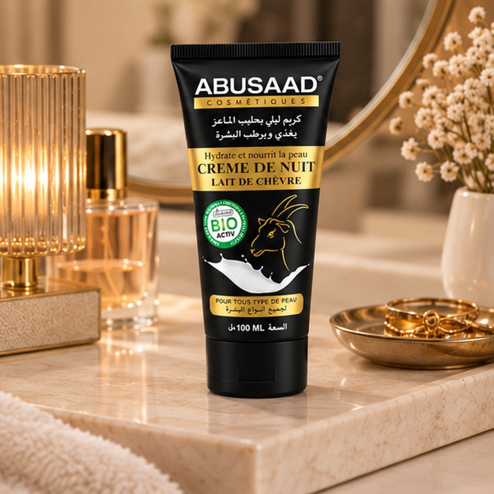 Crème de nuit ABUSAAD sur coiffeuse beige