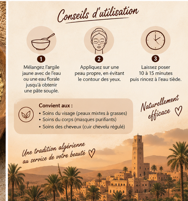 Conseils d'utilisation de l'argile jaune Namira pour le visage et le corps
