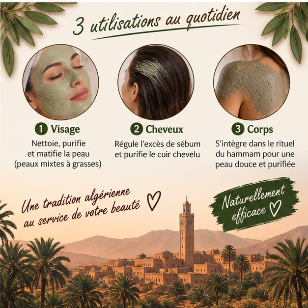 Argile verte Namira usages visage cheveux et corps