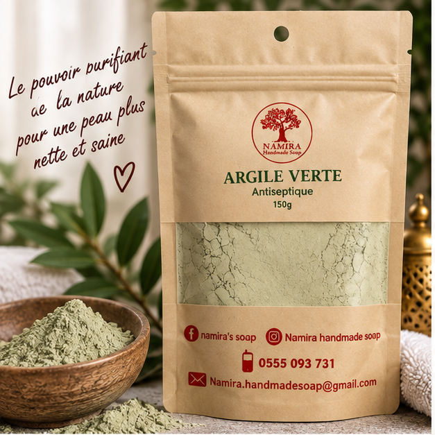 Argile verte Namira 150 g sachet kraft et poudre