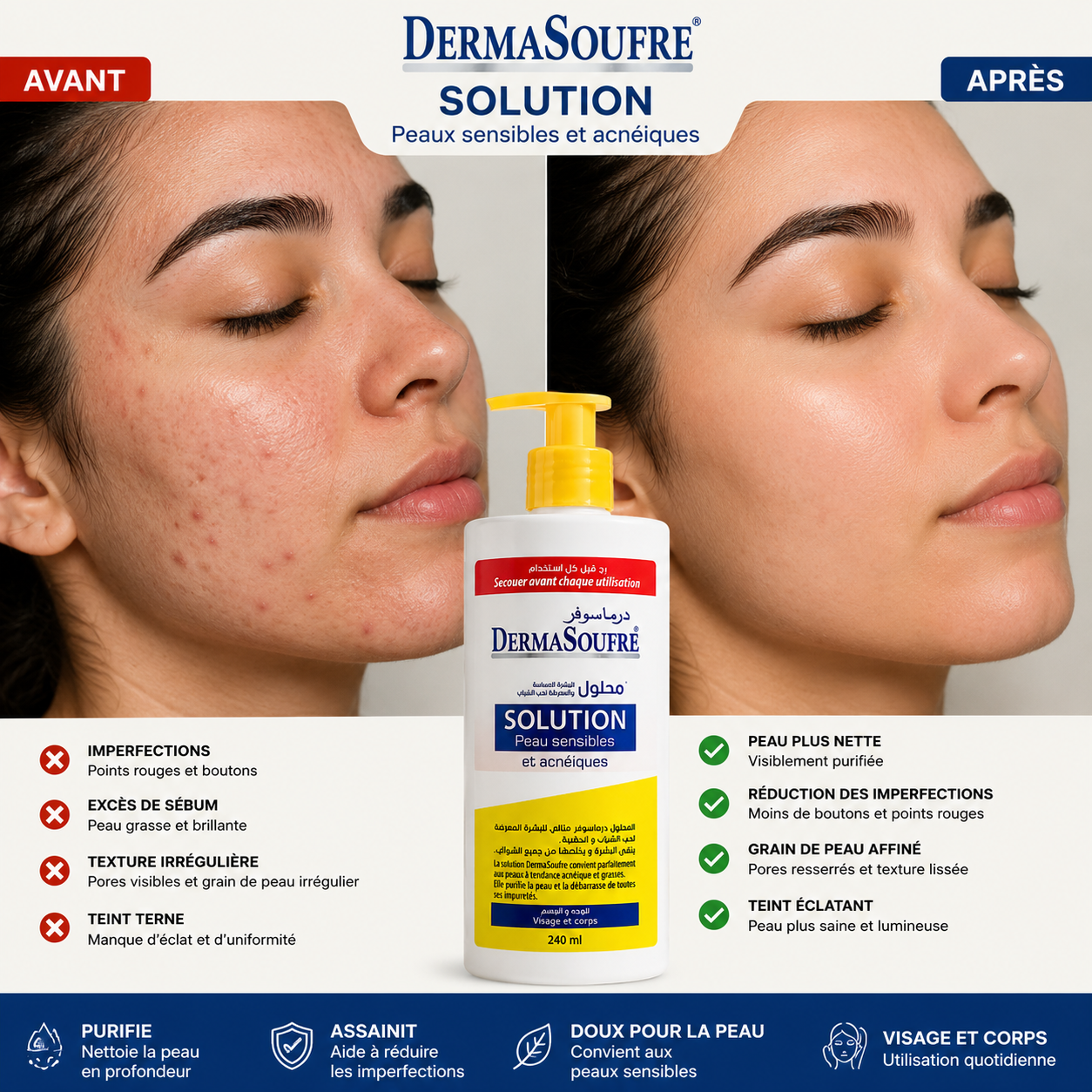 Solution Dermasoufre pour peaux sensibles et acnéiques