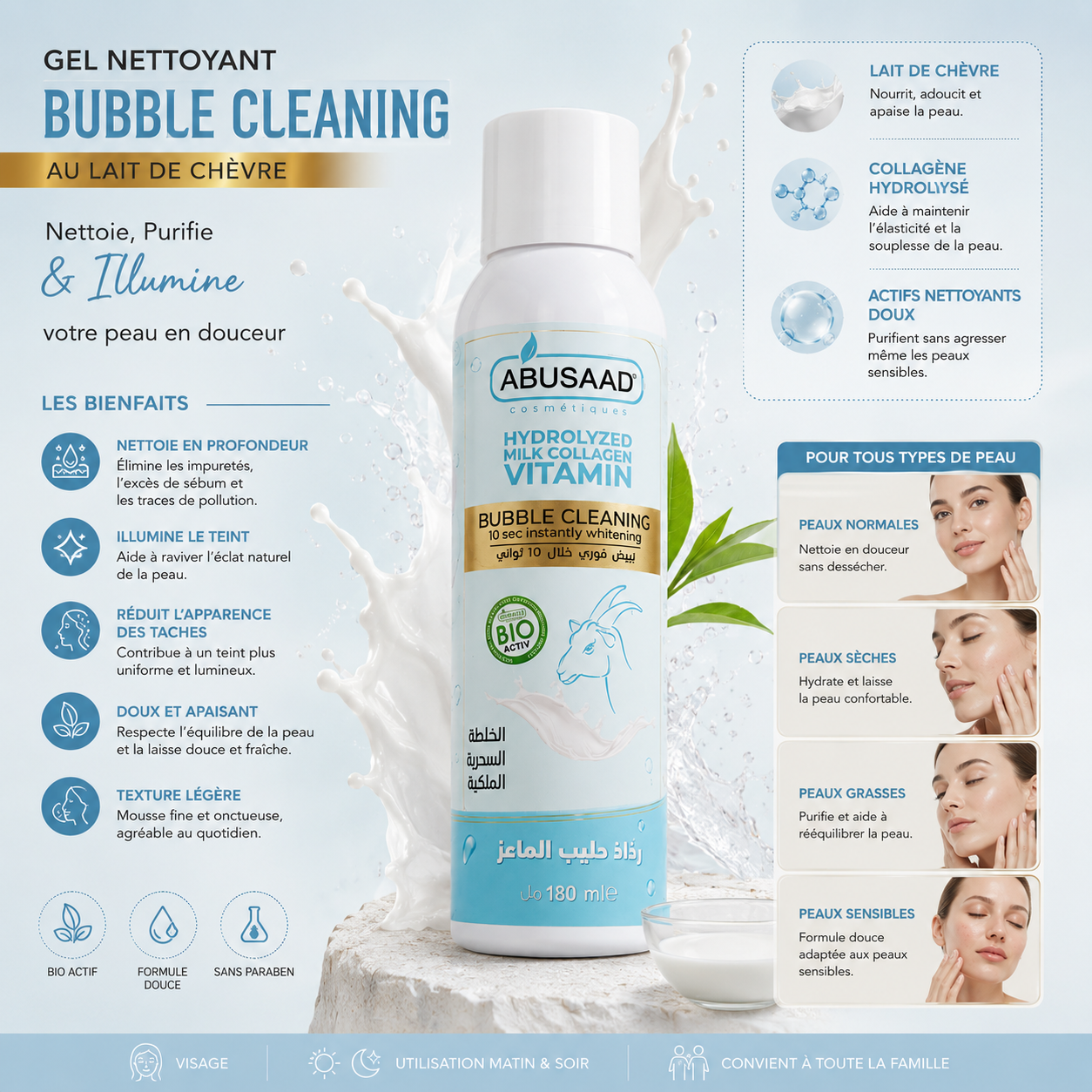 Gel nettoyant Bubble Cleaning ABUSAAD au lait de chèvre Bio