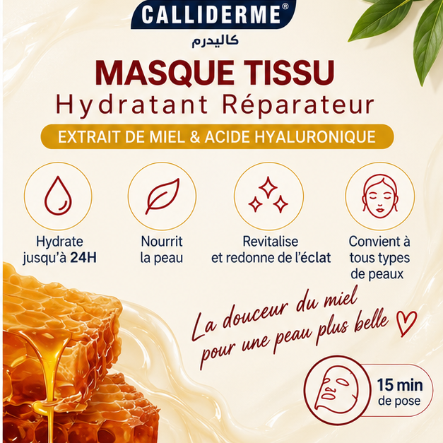 Bienfaits masque Calliderme au miel : hydratation 24 heures et éclat