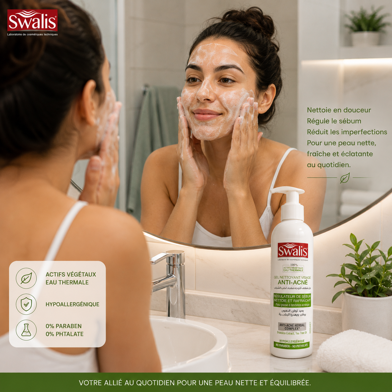 Gel nettoyant visage Swalis au tea tree contre les imperfections