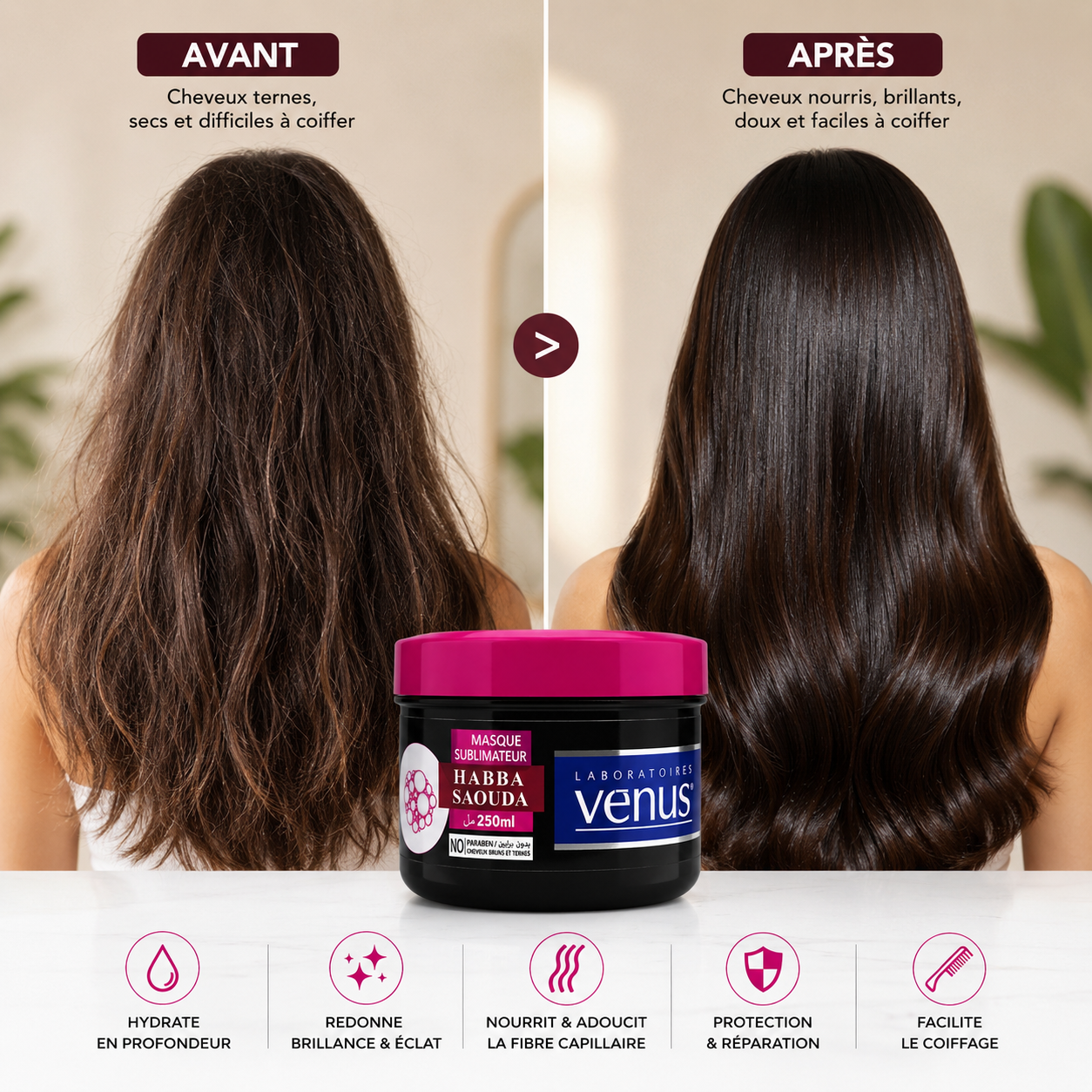 Masque capillaire Glow Habba Saouda Vénus pour cheveux brillants
