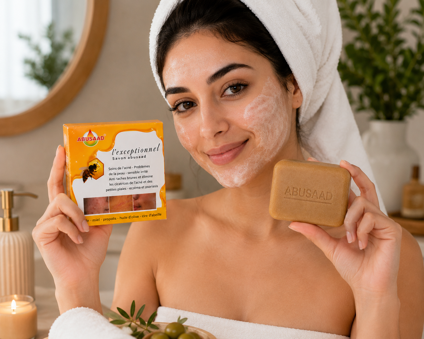 Savon visage l'exceptionnel Abusaad contre l'acné, les taches et les imperfections