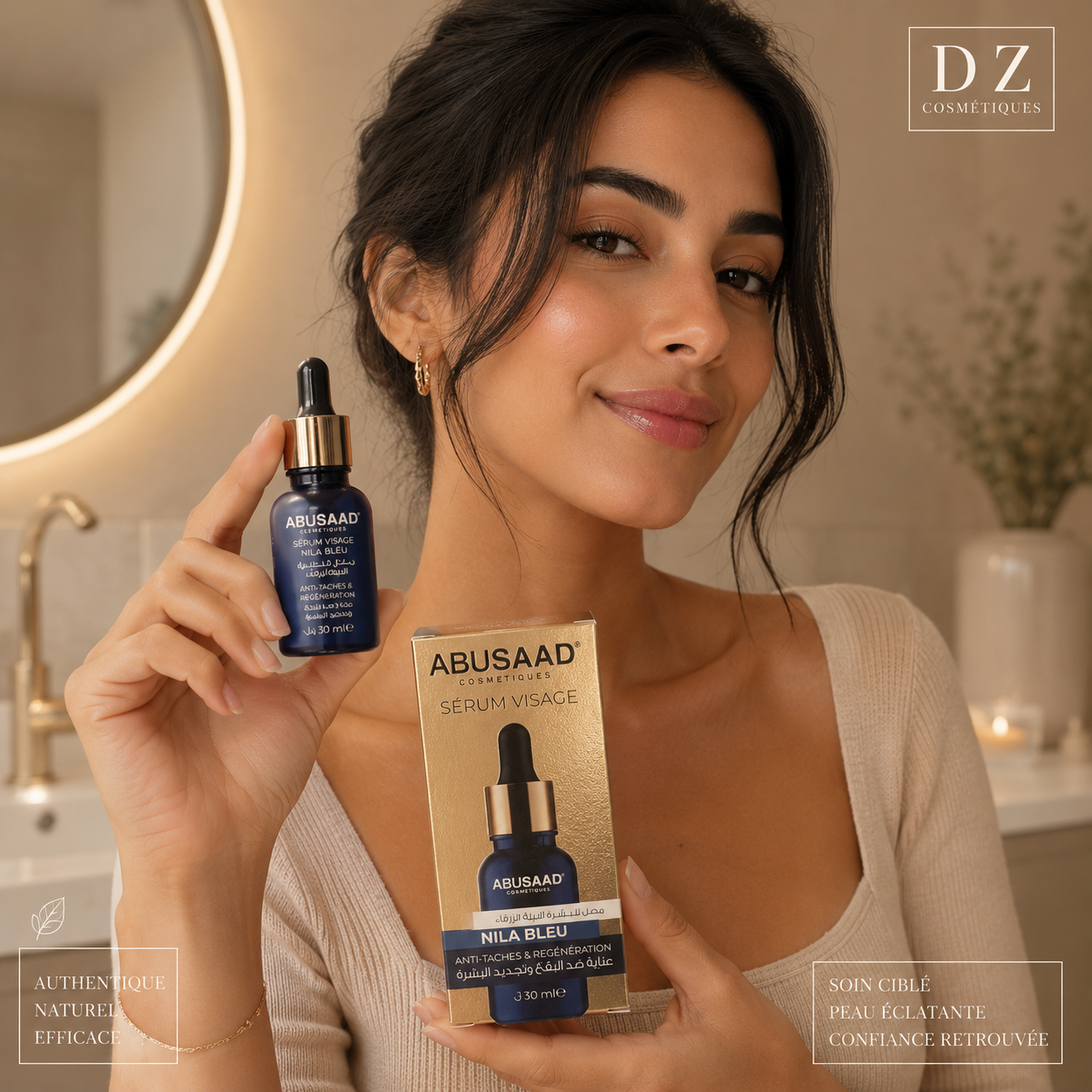 sérum visage Nila Bleu Abusaad pour illuminer et unifier le teint.
